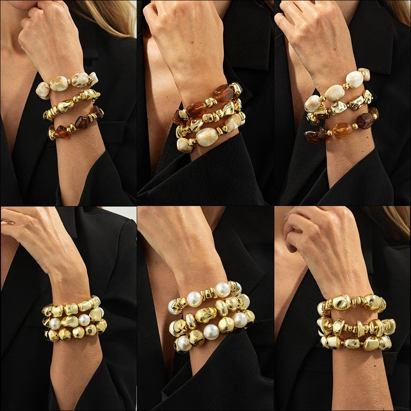 New cross-border jewelry from Europe and America, retro ins style irregular resin bracelet, personalized color-blurred beaded bracelet set