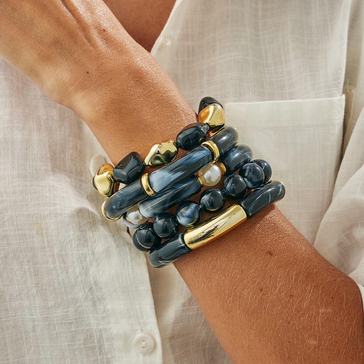 Cross-border European and American retro Maillard elastic curved tube bracelet, CCB bamboo cuff, dyed beaded string, ins bracelet and jewelry