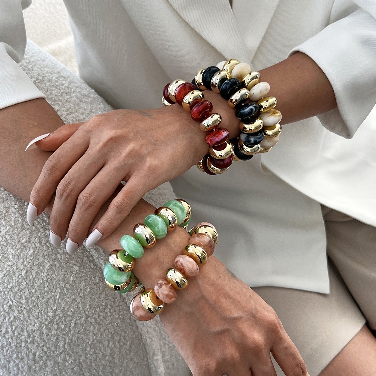 欧美跨境新款手饰 bracelet夸张彩色树脂CCB手串复古撞色弹力手链细节图