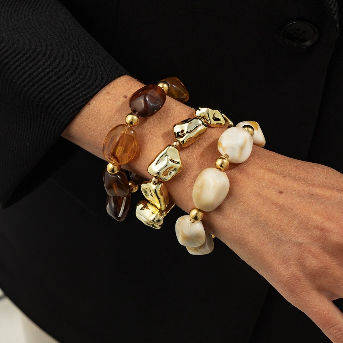 New cross-border jewelry from Europe and America, retro ins style irregular resin bracelet, personalized color-blurred beaded bracelet set Specification image