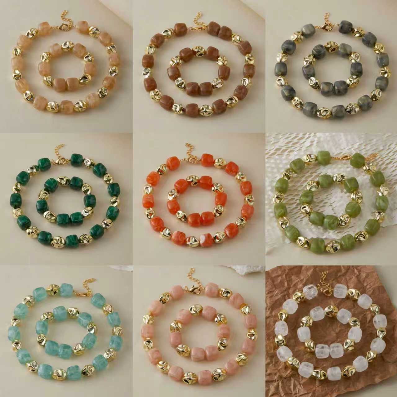 Popular foreign trade personalized handcrafted candy-colored series, beaded series, acrylic jewelry, retro set jewelry