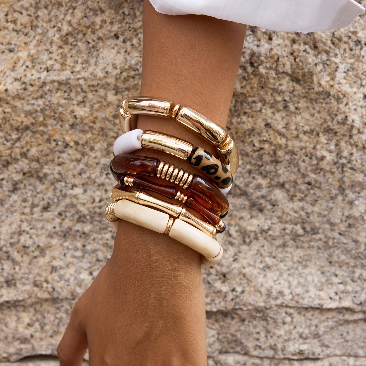 UV gold-plated resin bracelet, acrylic bamboo joint bracelet, Maillard autumn and winter high-end bracelet, niche jewelry details Picture