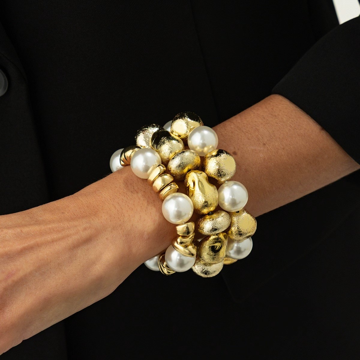 New cross-border jewelry from Europe and America, retro ins style irregular resin bracelet, personalized color-blurred beaded bracelet set details Picture