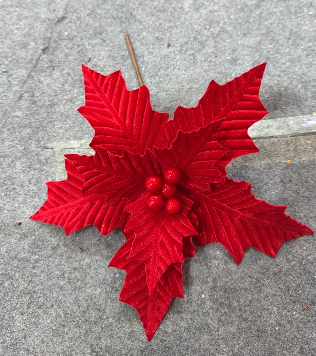 圣诞花装饰品手工花绒布花假花仿真花花头假花