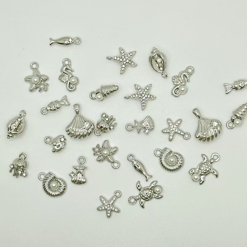 海洋系列风格金属树脂配件DIY饰品配件多款可选保色电镀点钻高档饰品配饰高保项链手链潘多拉白底实物图