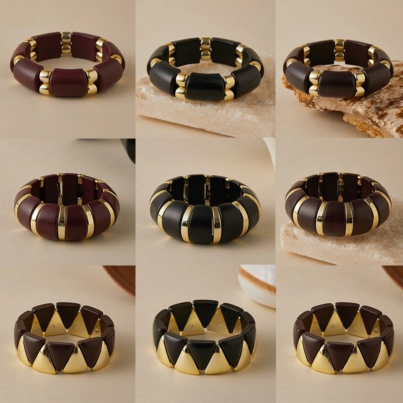 Cross-border European and American style acrylic geometric spliced triangular bracelet, fashionable and simple beaded and interlaced jewelry