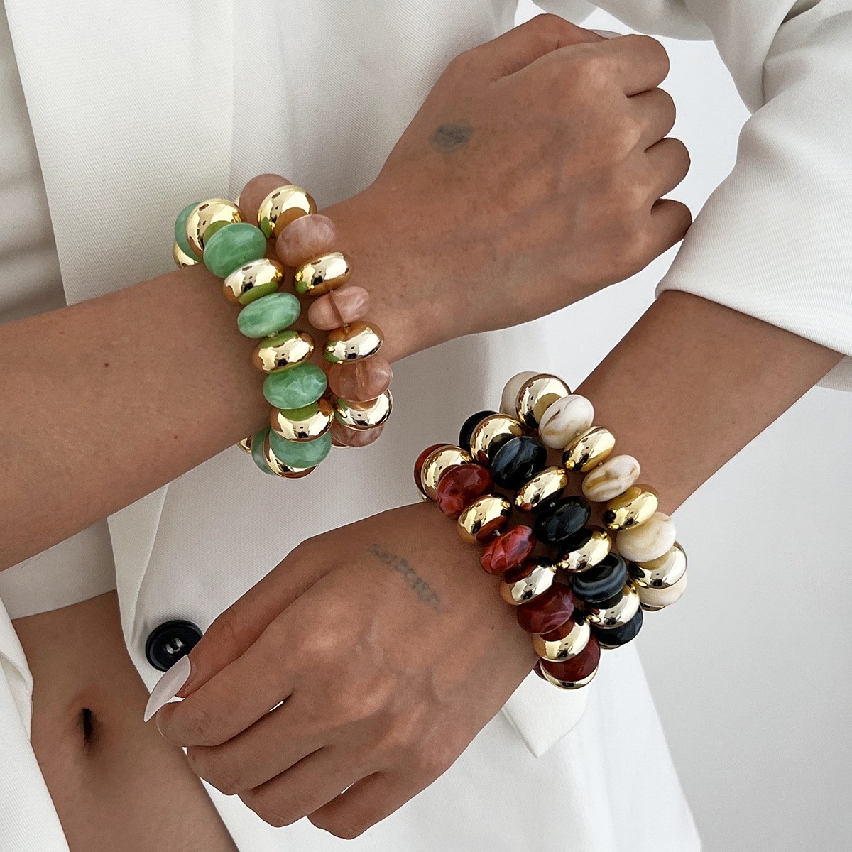 欧美跨境新款手饰 bracelet夸张彩色树脂CCB手串复古撞色弹力手链