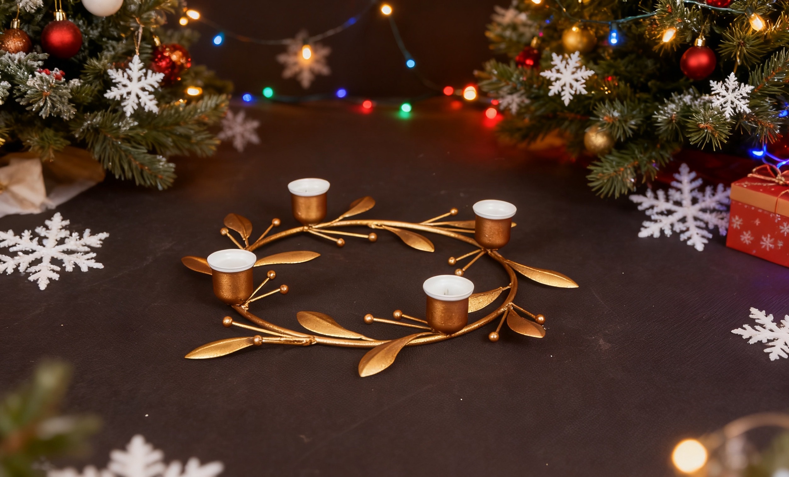 圣诞铁艺烛台摆件 花环造型蜡烛台圣诞节日桌面布置道具