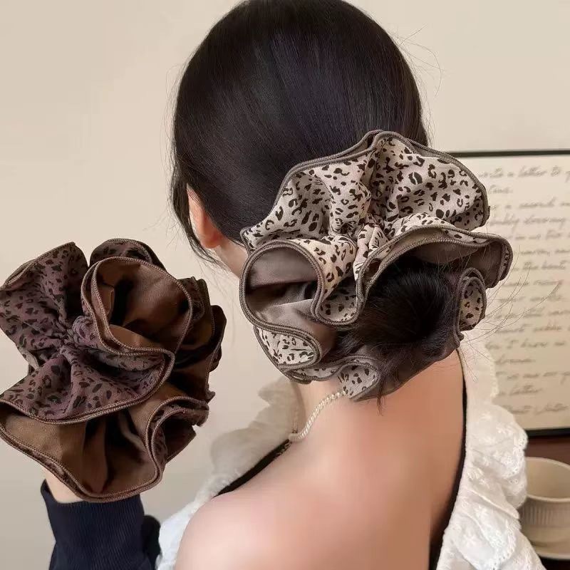 Retro leopard-print large intestine hair band for women, 2025 new style, high-end look, bun hairstyle, high ponytail, hair tie, hair accessory, hair band
