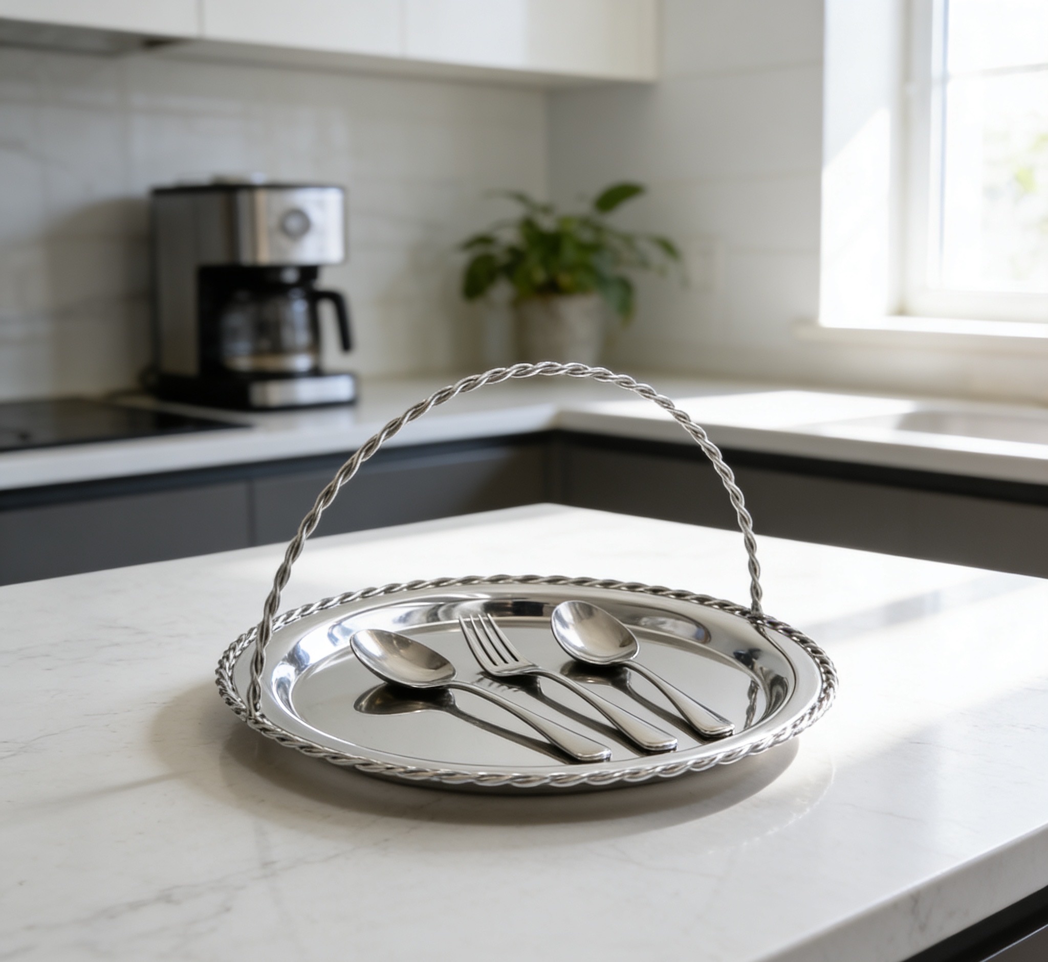 轻奢金属手提收纳托盘 金色银色桌面首饰化妆品整理盘工艺品详情图3