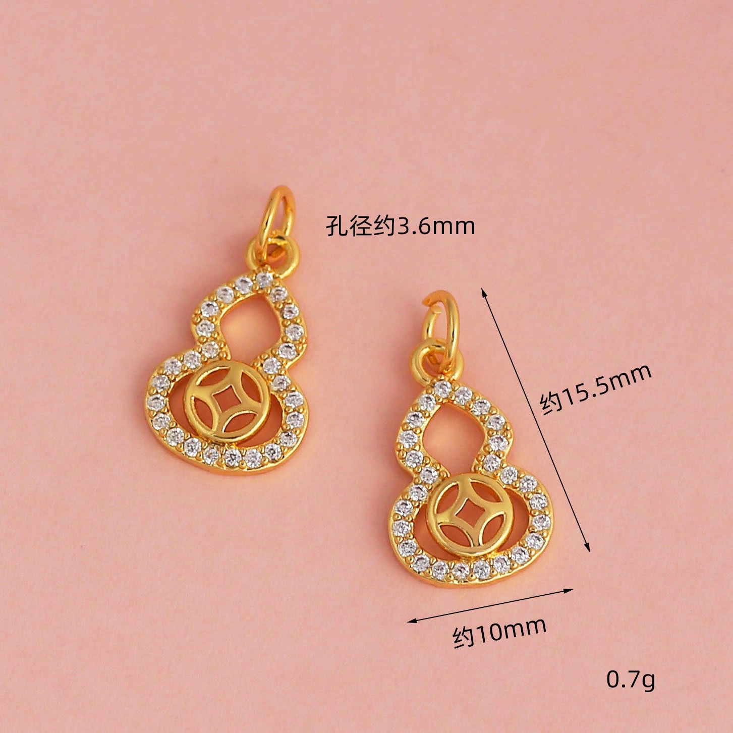 Wholesale of high-color-retention pendant beads inlaid with zircon copper coin gourds and money bags plated with 18K real gold diy bracelet and necklace accessories detail image 4