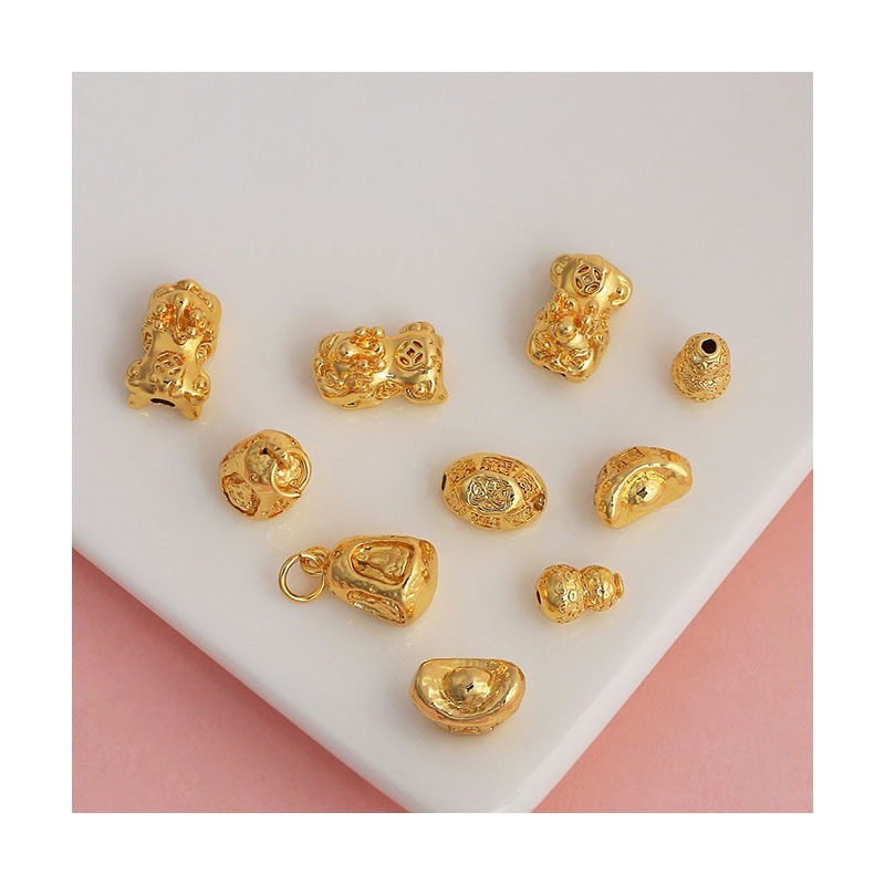 Wholesale of high-quality color-retaining PI Xiu, gourd, small ingot, beads, auspicious and lucky, 18K real gold plated diy bracelet accessories and materials Item Picture