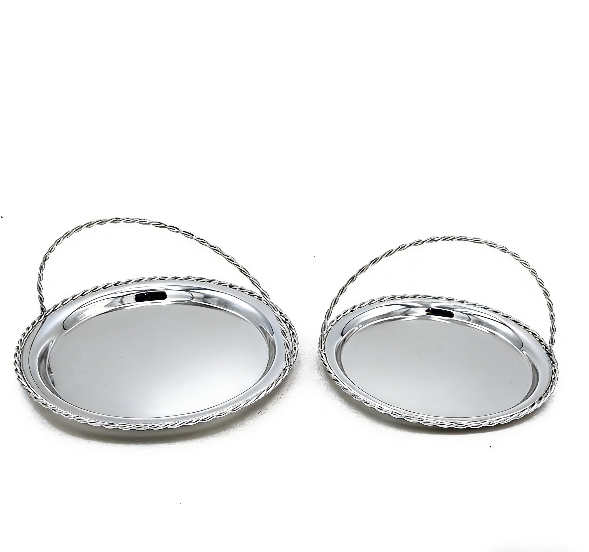 轻奢金属手提收纳托盘 金色银色桌面首饰化妆品整理盘工艺品白底实物图