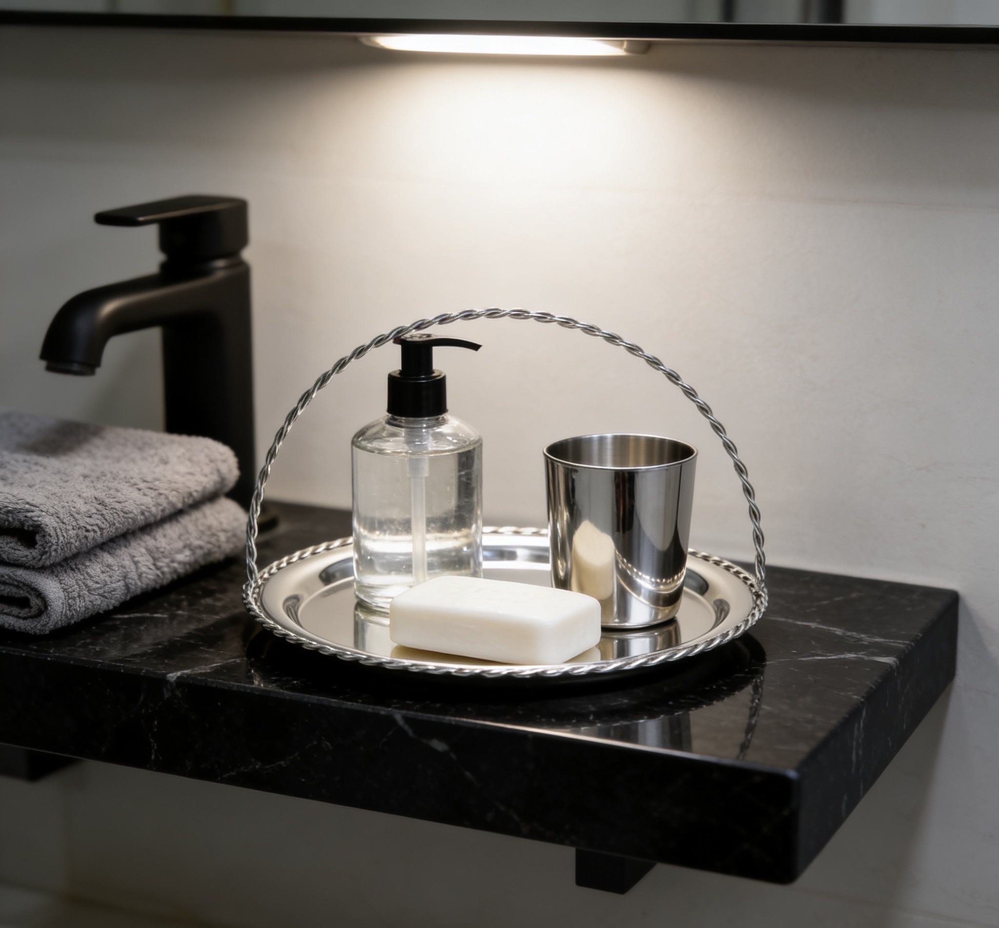 轻奢金属手提收纳托盘 金色银色桌面首饰化妆品整理盘工艺品详情图8