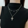 Trendy cross pendant necklace for both men and women, American high-end style, cool and stylish sweater chain, long style details Picture