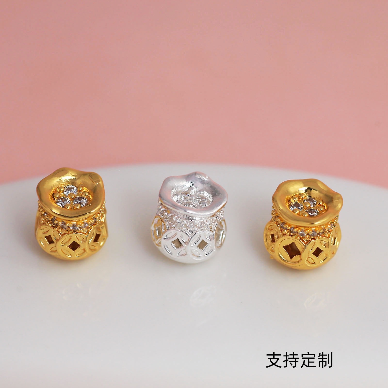 Wholesale of high-color-retention pendant beads inlaid with zircon copper coin gourds and money bags plated with 18K real gold diy bracelet and necklace accessories Specification image