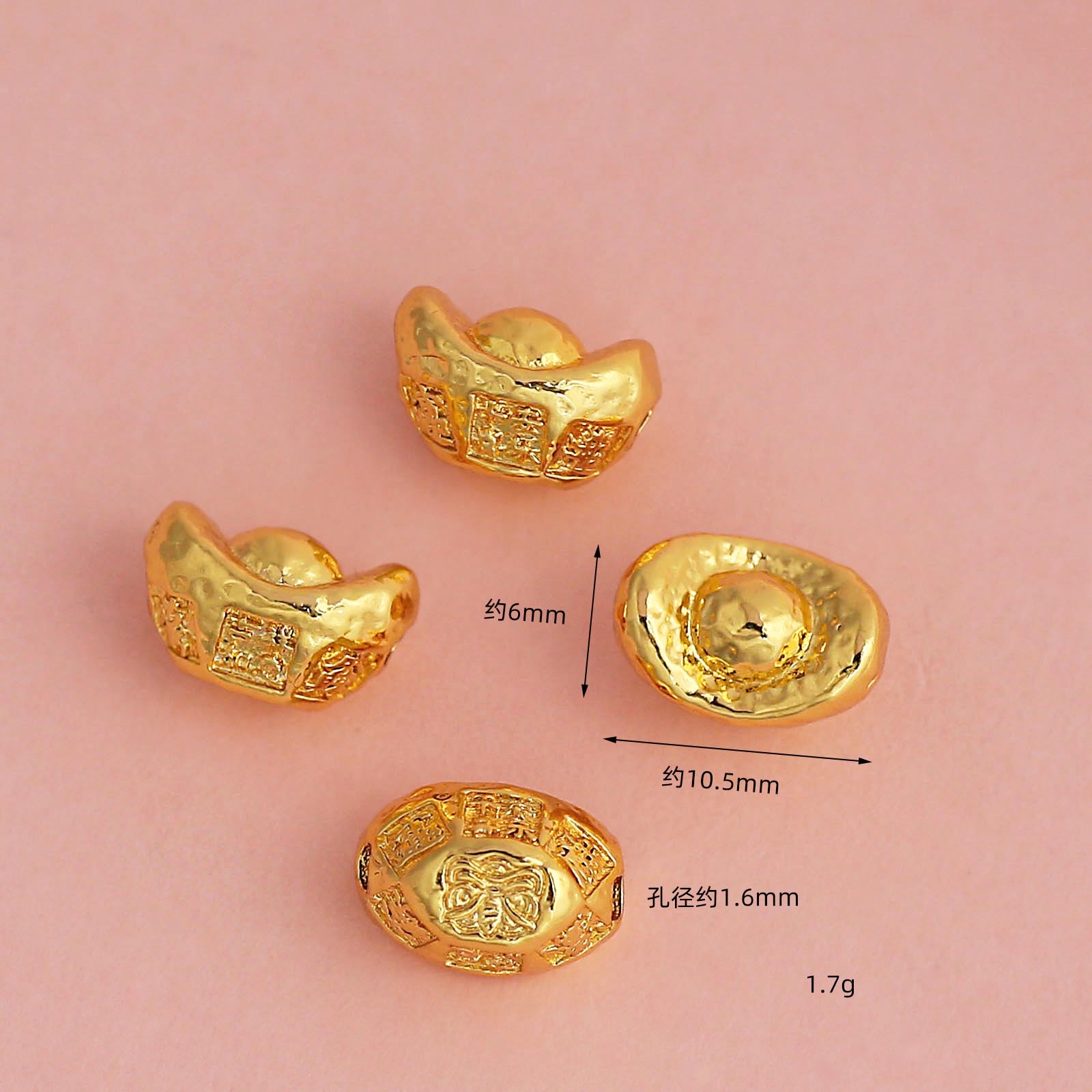 Wholesale of high-quality color-retaining PI Xiu, gourd, small ingot, beads, auspicious and lucky, 18K real gold plated diy bracelet accessories and materials detail image 5