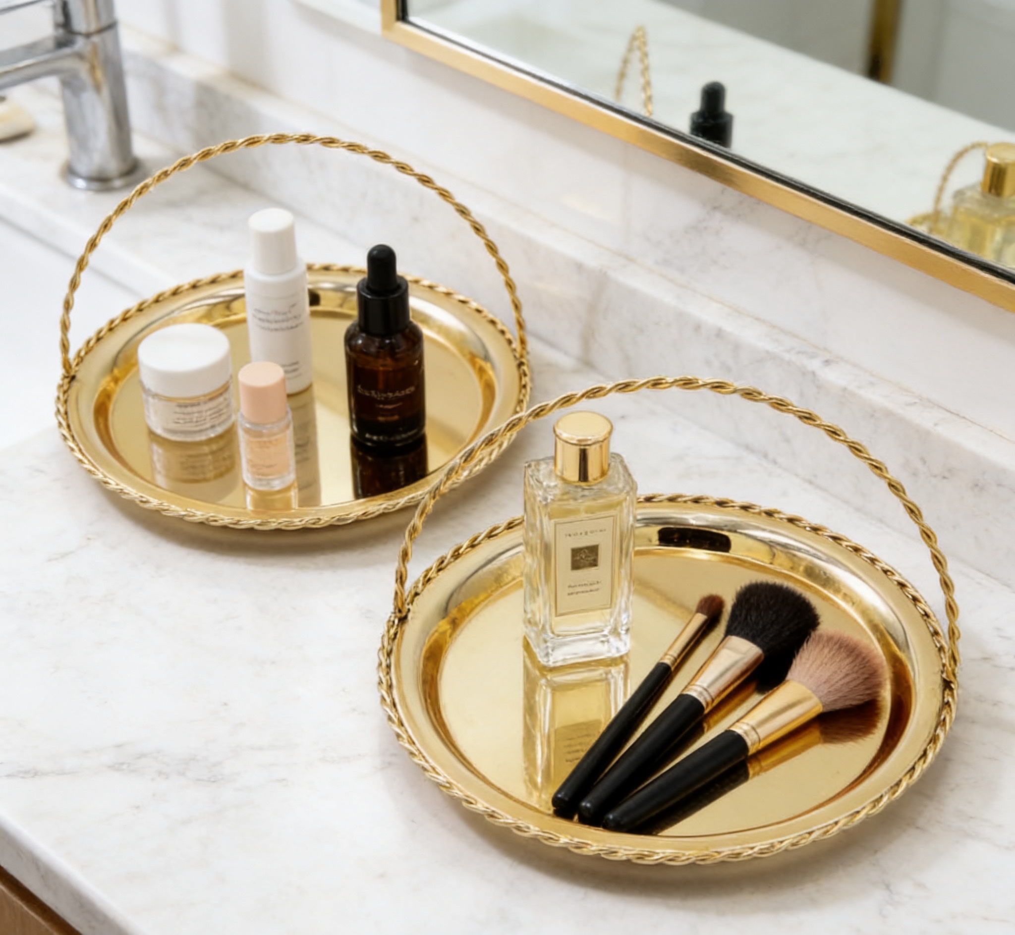 轻奢金属手提收纳托盘 金色银色桌面首饰化妆品整理盘工艺品详情图6