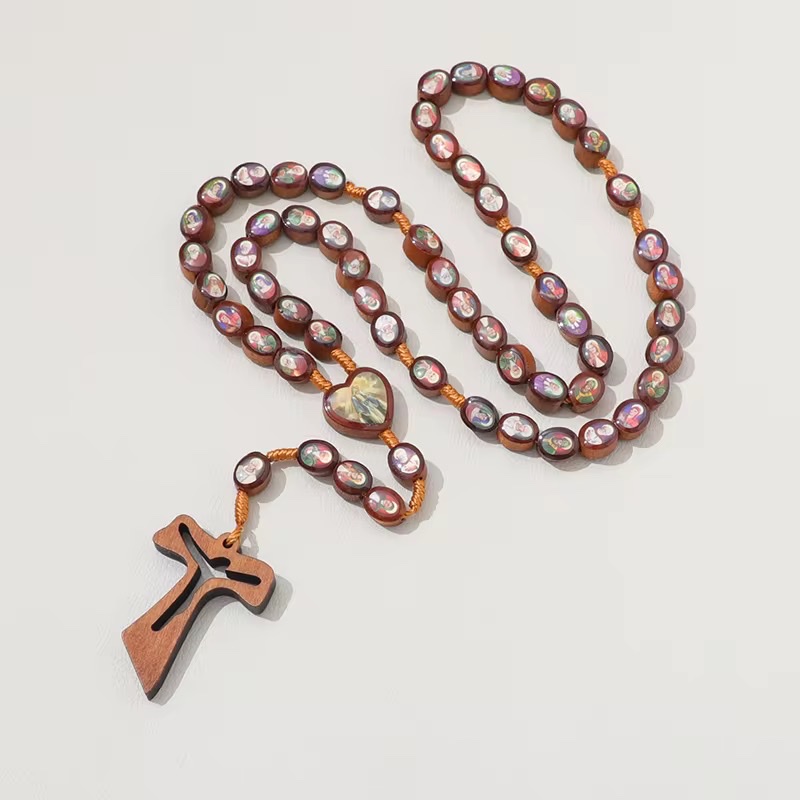 Factory direct sales, wholesale for foreign trade, religious oil-dripping cross wood bead necklace