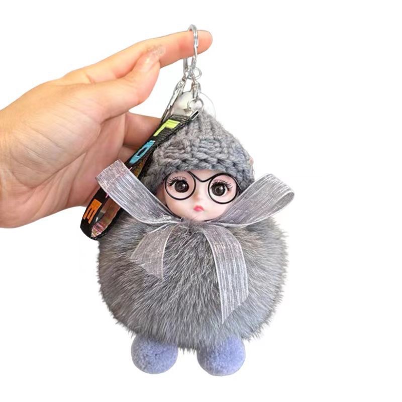 狐狸毛娃娃汽车钥匙扣挂饰毛绒芭比公仔玩偶包包挂件情侣礼物卡通白底实物图