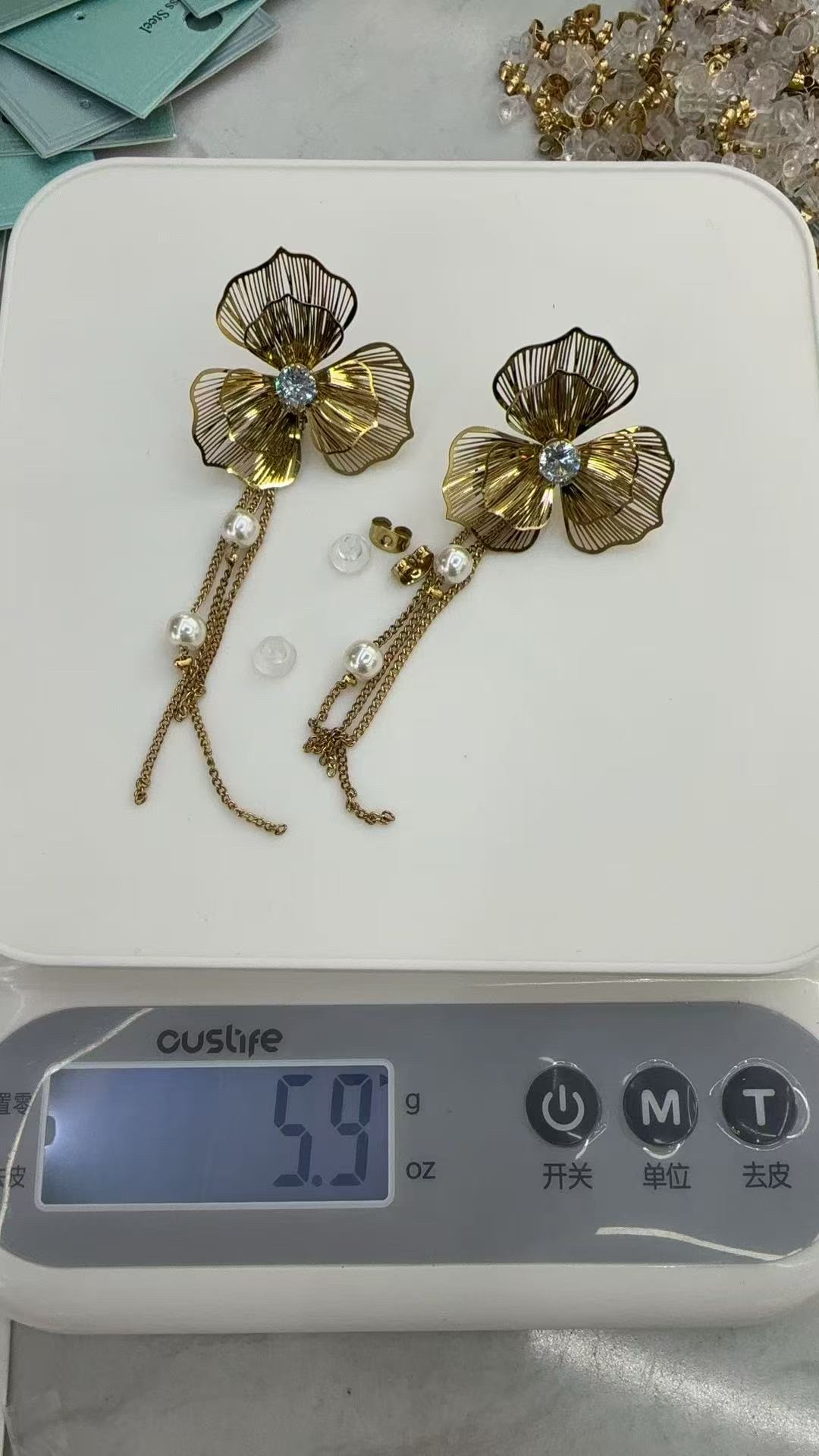 荷叶片不锈钢耳环