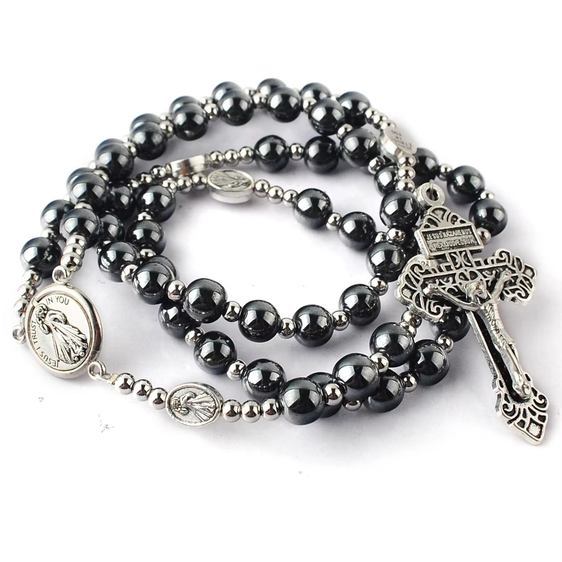 Factory direct sale of 59 black gallstones Brazilian Jesus religious necklace