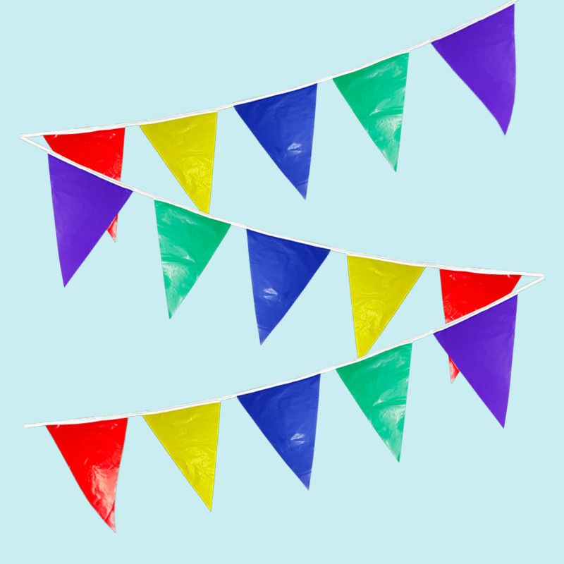Colorful flags, triangular flags, birthday party decoration items, PE festival flag-pulling and flag-stringing activity decorations, triangular colorful flags details Picture