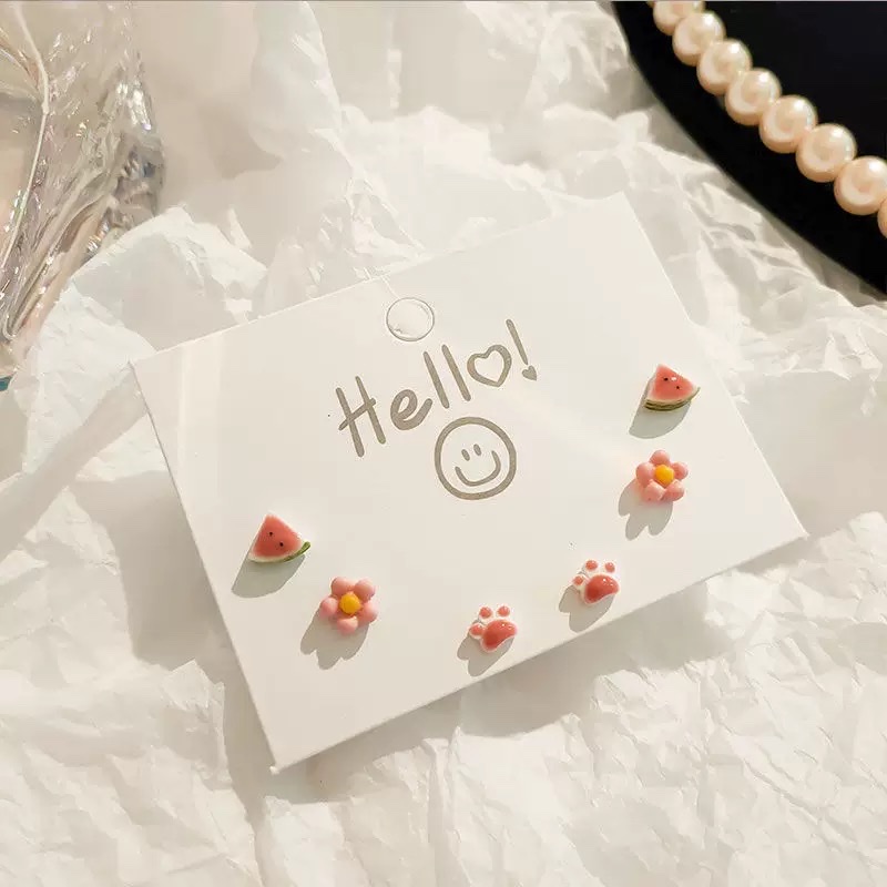 新款爆款糖果色仿银针陶瓷耳钉套装夏季小巧可爱ins风学生耳环女时尚创意简约时尚简约产品图