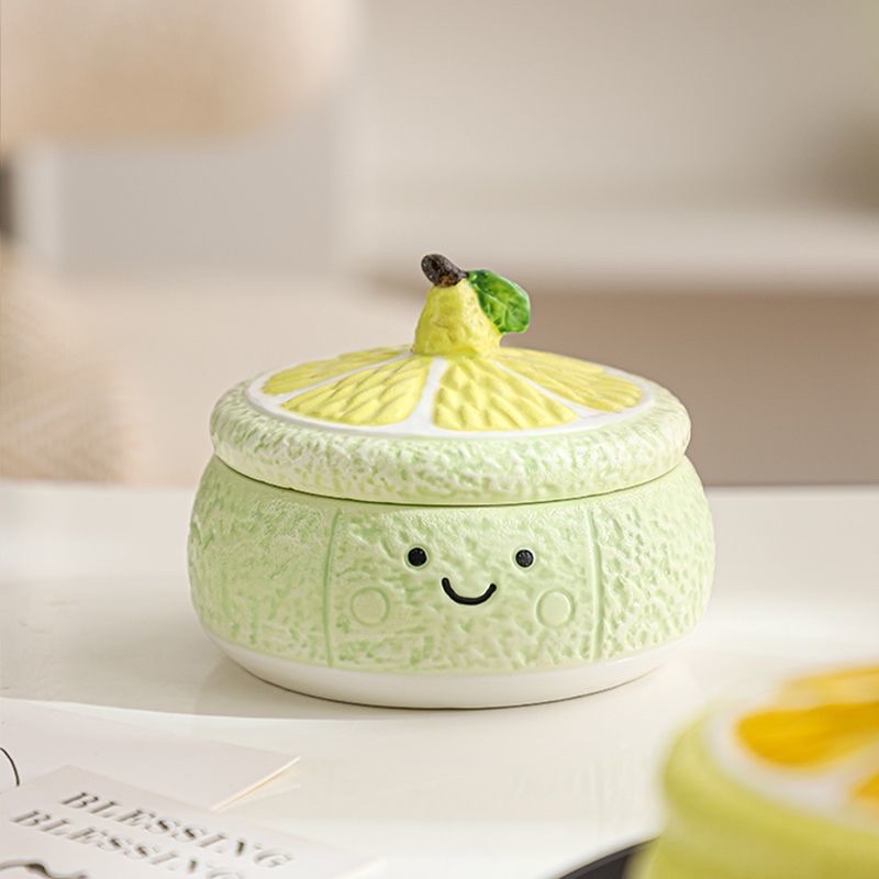 创意可爱盖子柠檬带盖陶瓷家用烟灰缸客厅茶几防飞摆件办公室烟缸餐具