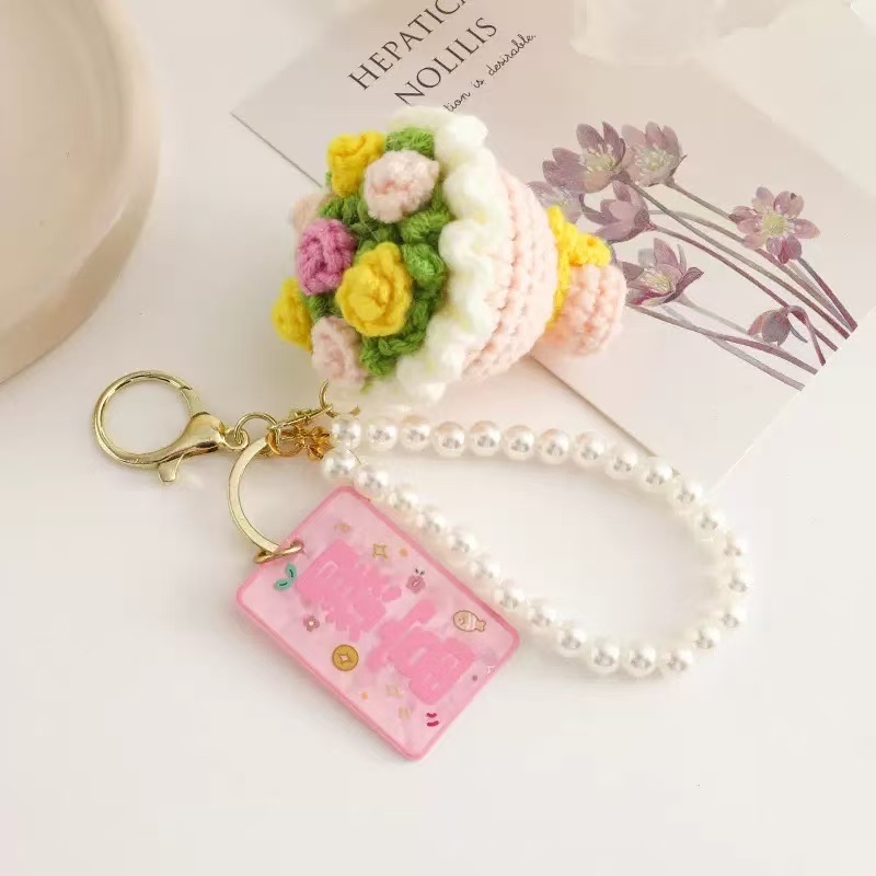 迷你手捧花钩织钥匙扣挂件手工钩织挂架毛线钩织定制挂件详情图12