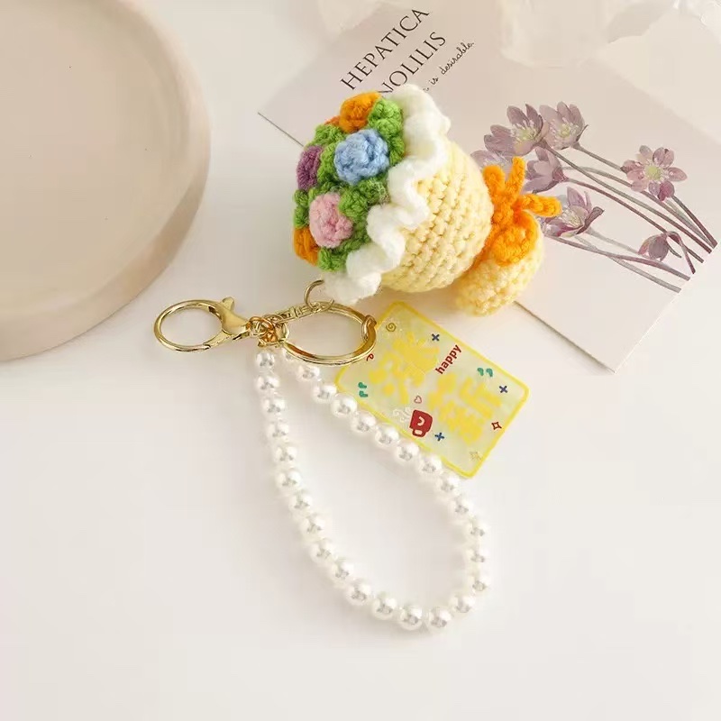 迷你手捧花钩织钥匙扣挂件手工钩织挂架毛线钩织定制挂件详情图13