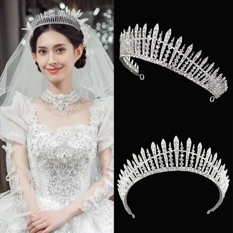 欧美奢华新娘镶水钻选美发箍合金发冠模特走秀婚纱服饰配饰皇冠