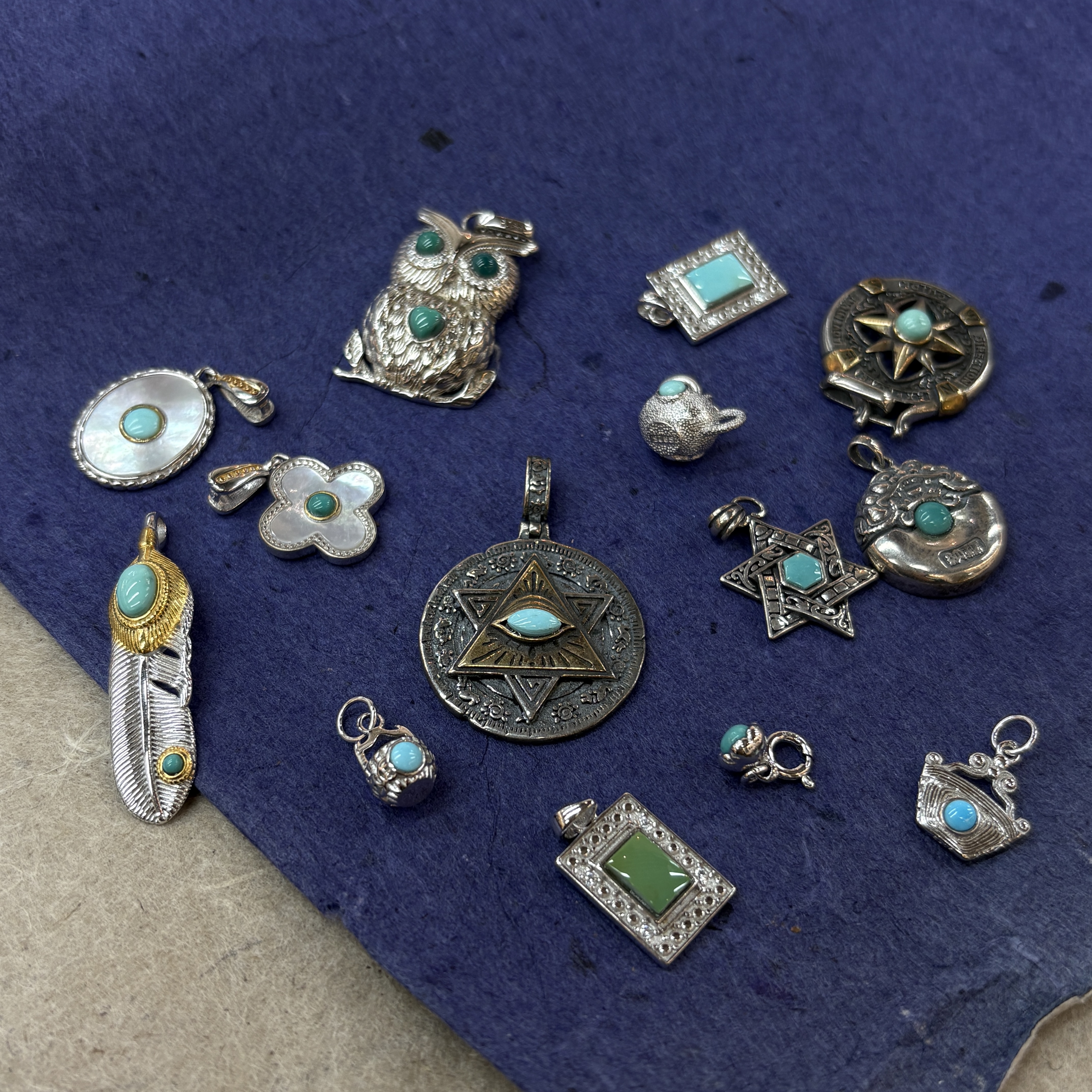 天然原矿绿松石镶嵌藏族朋克老银首饰时尚珠宝