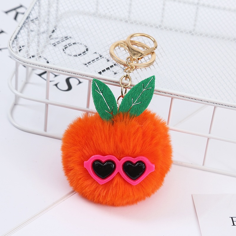 个性可爱毛绒包包挂饰创意卡通毛球钥匙扣装饰橘子眼镜包细节图