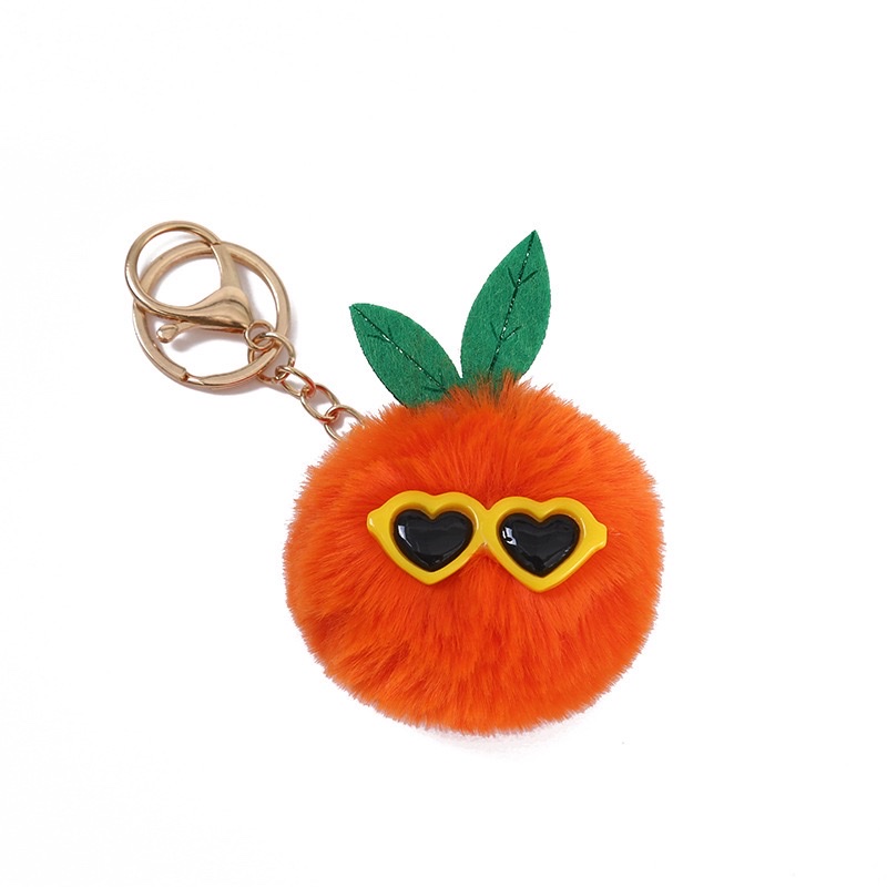 个性可爱毛绒包包挂饰创意卡通毛球钥匙扣装饰橘子眼镜包白底实物图