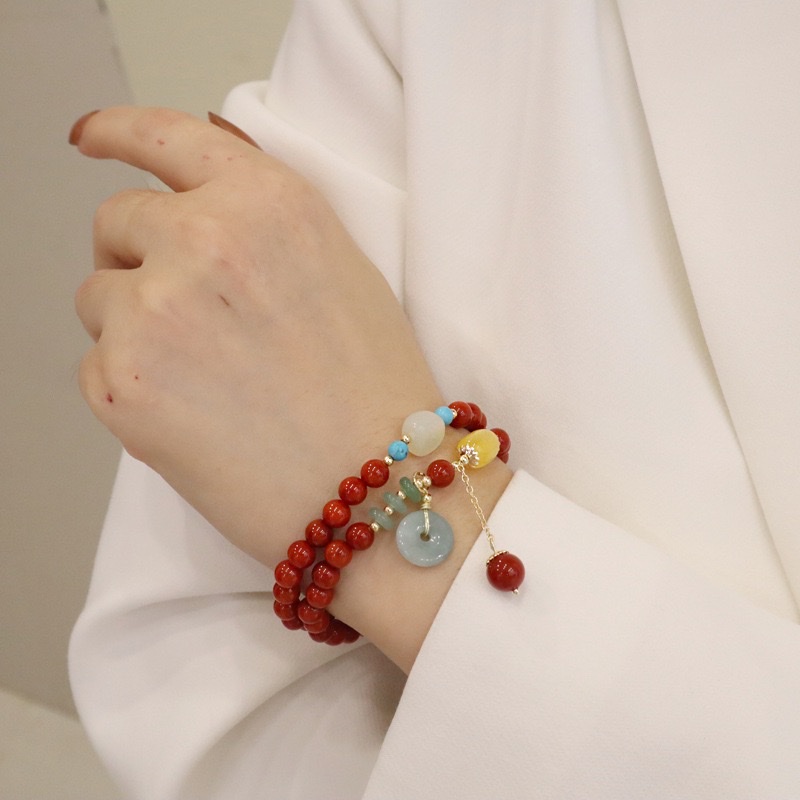 南红和田玉手链平安扣手串女和田玉小众设计感网红手工串珠手链详情图3