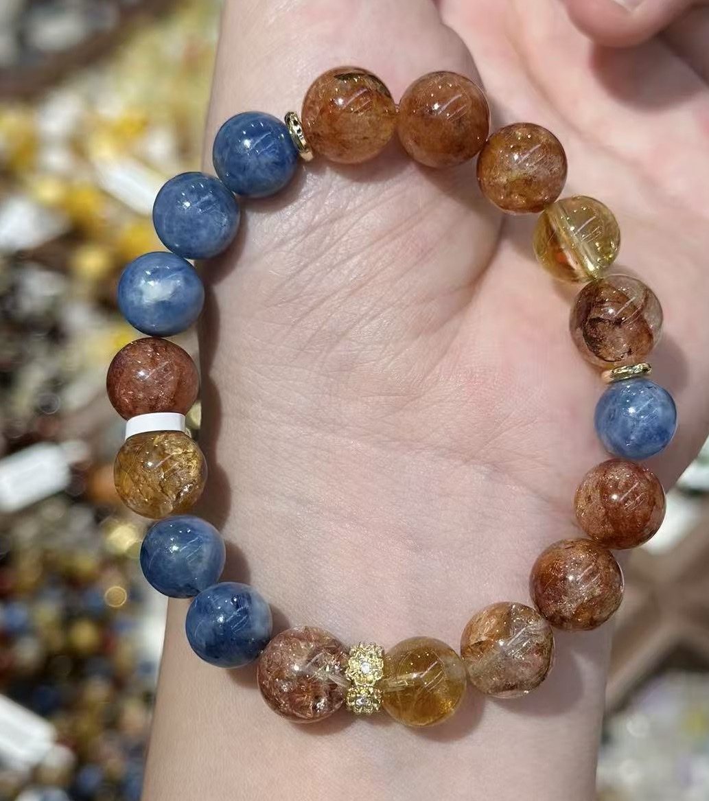 敦煌配色蓝晶石配红胶花水晶手串时尚珠宝详情图2