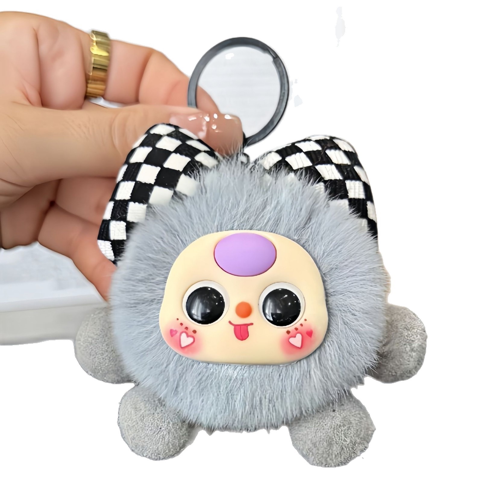 仿獭兔毛小煤球毛绒可爱网红钥匙扣包包玩偶挂件挂饰娃娃公仔白底实物图