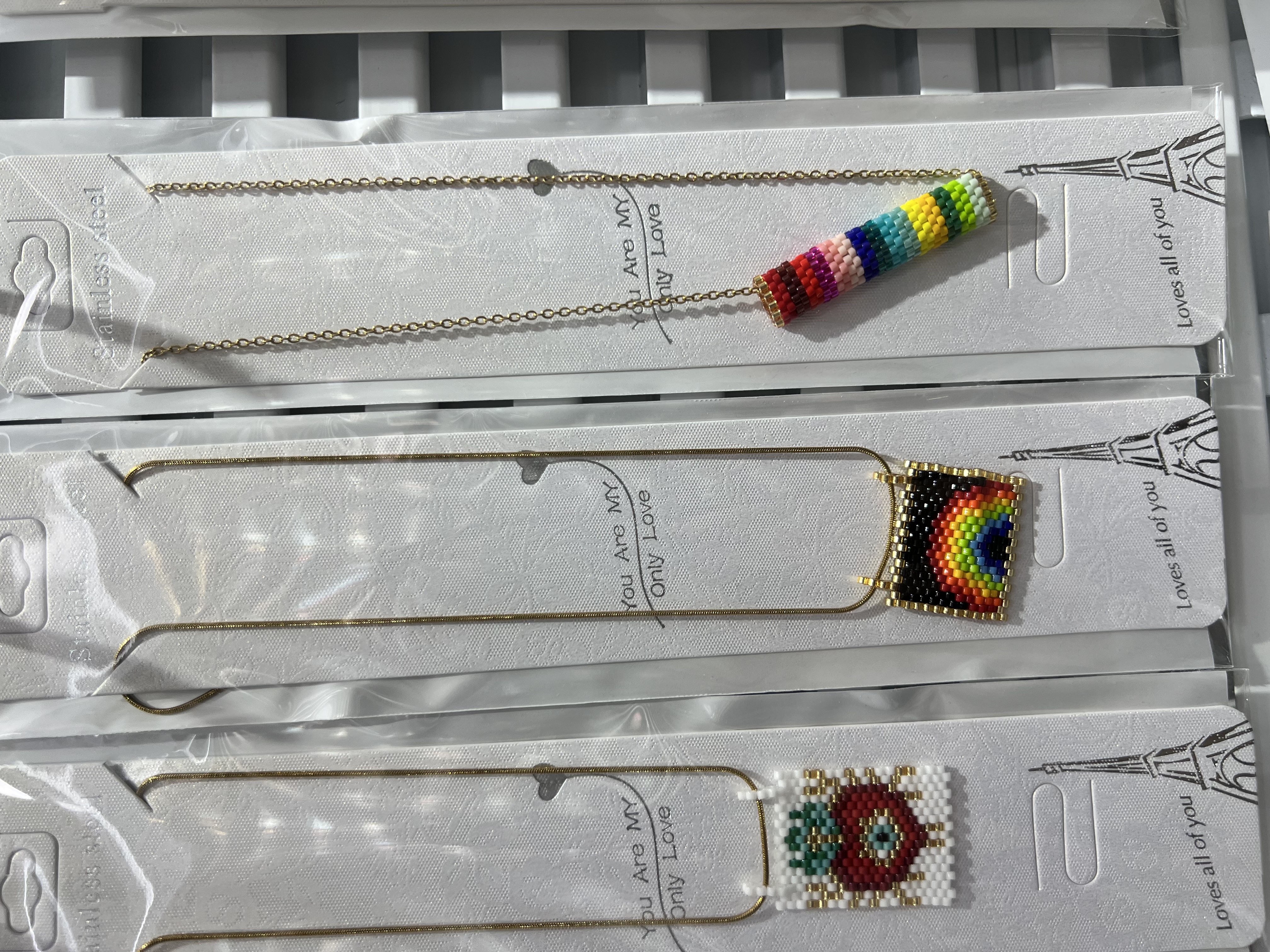 经典彩色吊牌纯手工制作miyuki米珠不锈钢链条项链细节图