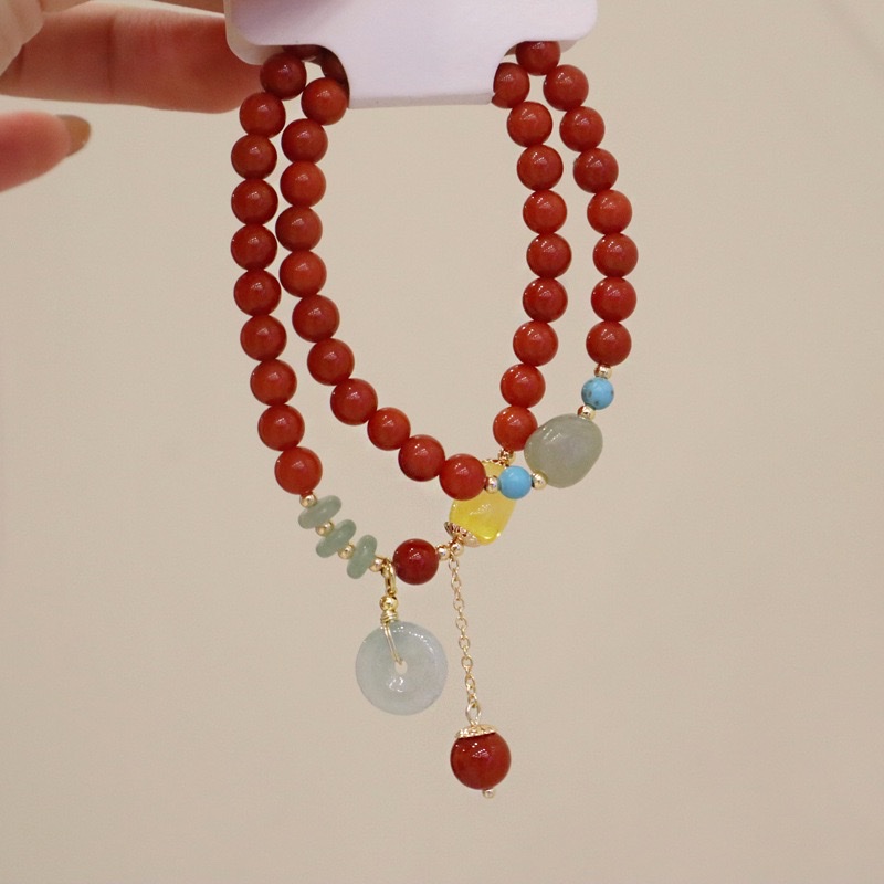 南红和田玉手链平安扣手串女和田玉小众设计感网红手工串珠手链详情图5