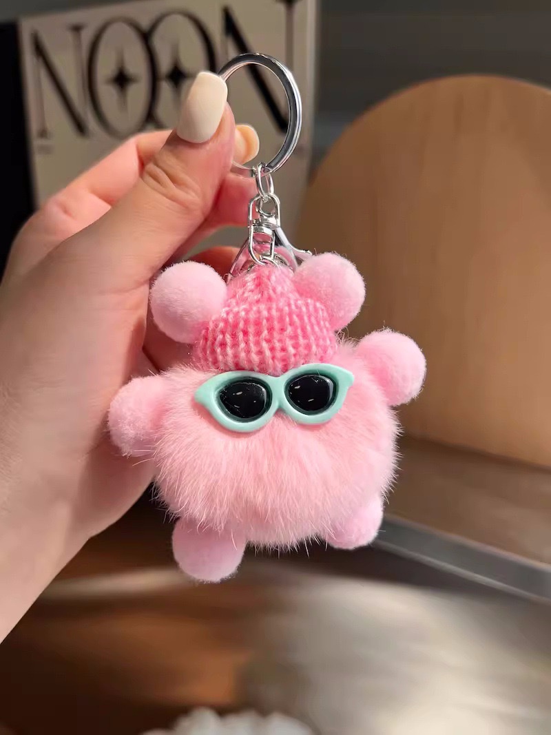仿獭兔毛小煤球精灵汽车钥匙扣挂件ins网红可爱毛绒公仔包包挂饰 细节图