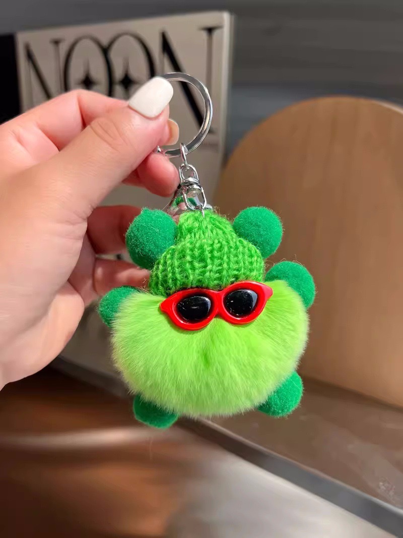 仿獭兔毛小煤球精灵汽车钥匙扣挂件ins网红可爱毛绒公仔包包挂饰 白底实物图