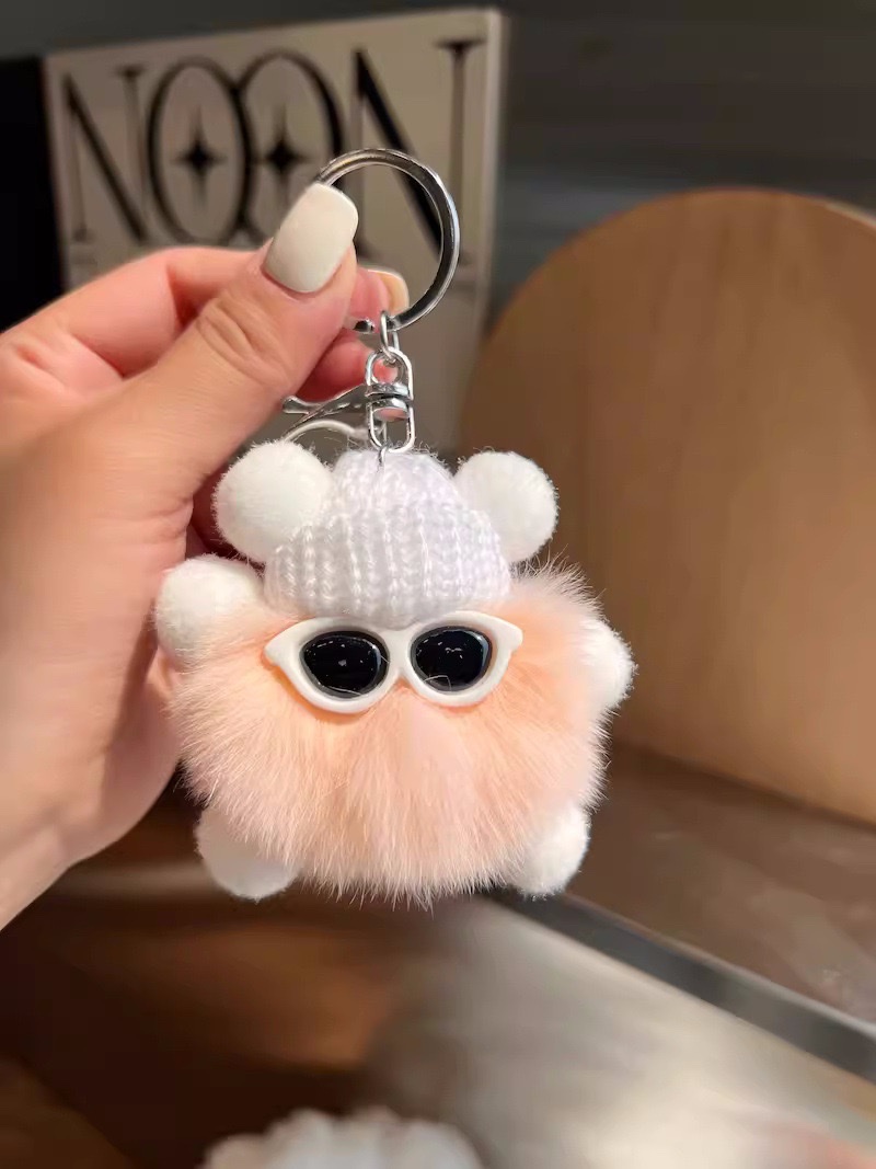 仿獭兔毛小煤球精灵汽车钥匙扣挂件ins网红可爱毛绒公仔包包挂饰 产品图