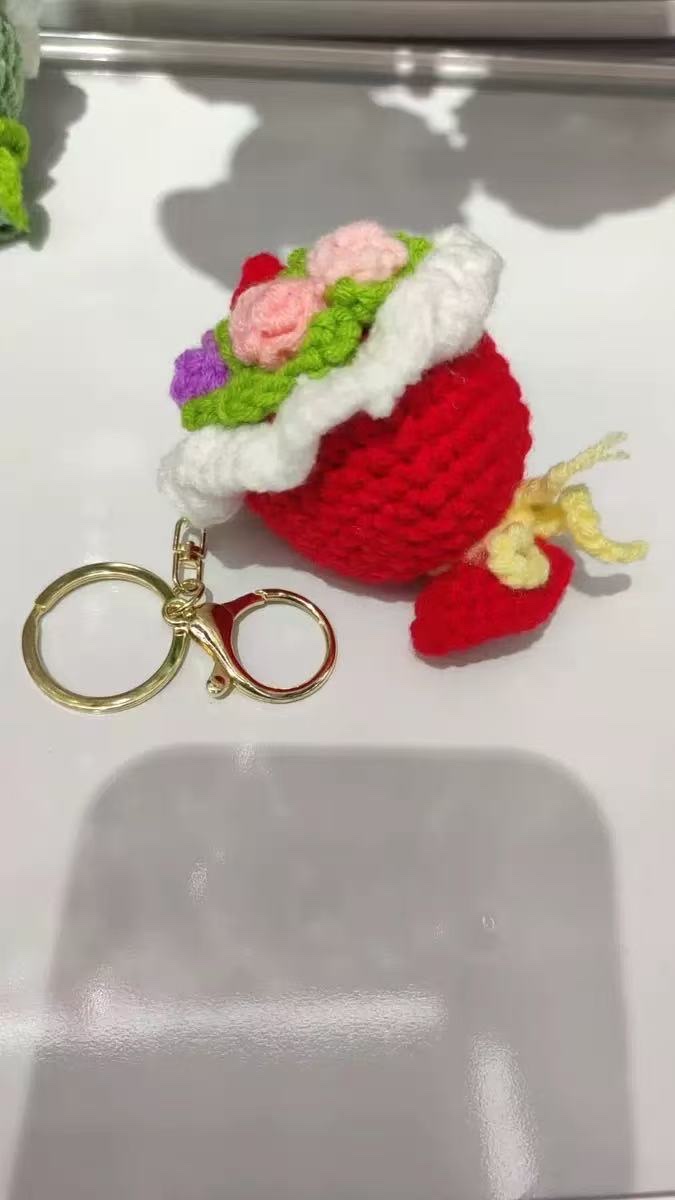 迷你手捧花钩织钥匙扣挂件手工钩织挂架毛线钩织定制挂件详情图4