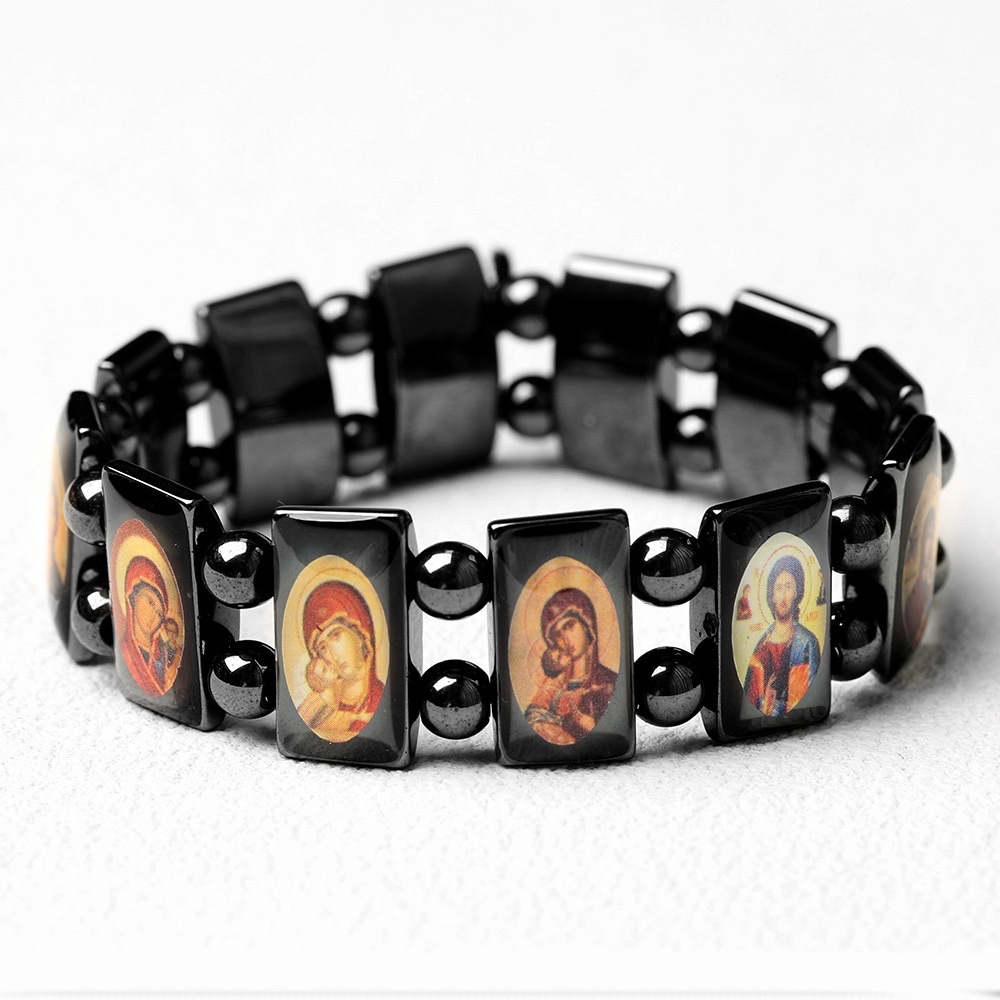 黑胆石手链Catholic Orthodox 彩色滴油饰品批发欧美跨境饰品批发 白底实物图