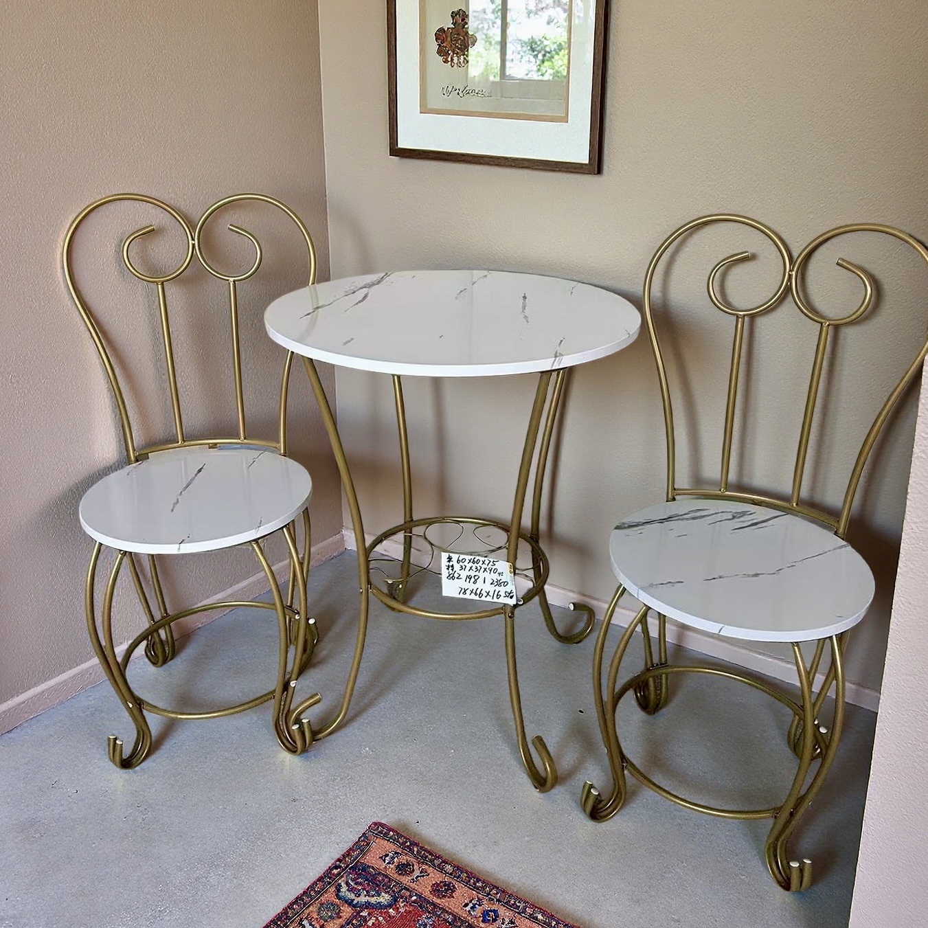 外贸原单 欧式轻奢风格家用桌椅三件套铁艺木质咖啡厅民宿休闲桌