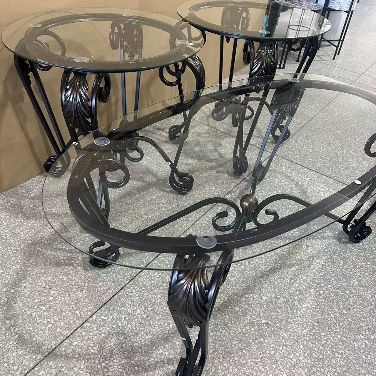 三件套简约欧式风格家用玻璃圆茶几沙发边角几边桌阳台花架花几详情图3