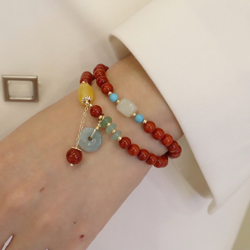 南红和田玉手链平安扣手串女和田玉小众设计感网红手工串珠手链详情图4