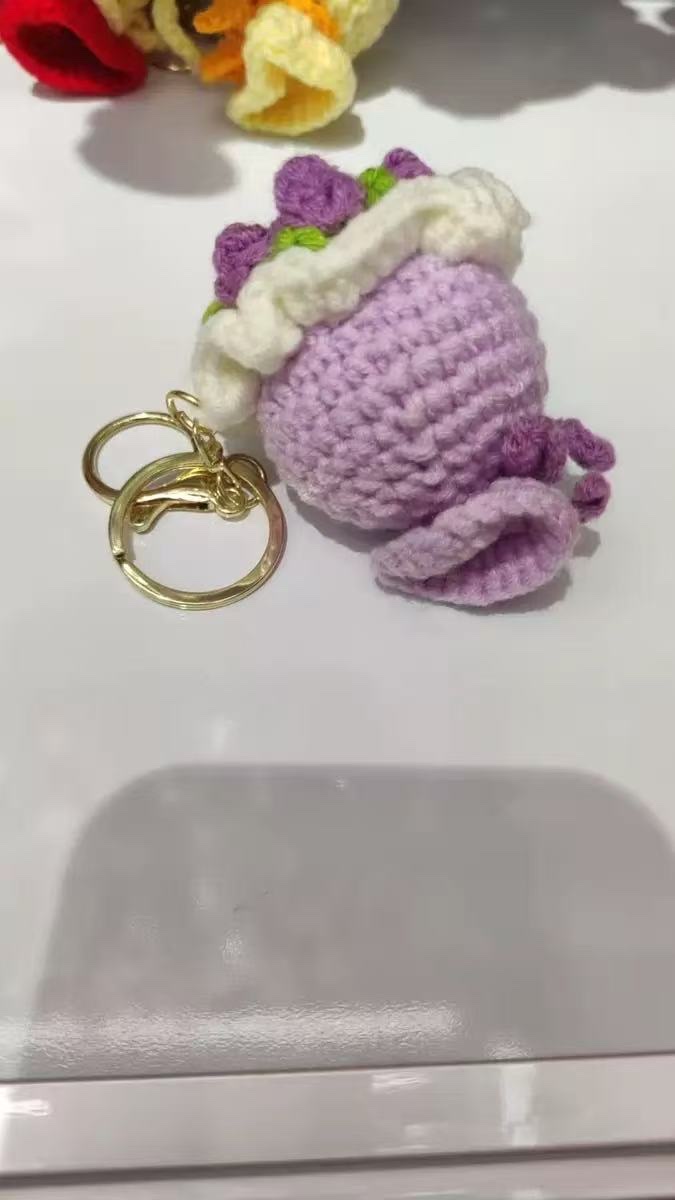 迷你手捧花钩织钥匙扣挂件手工钩织挂架毛线钩织定制挂件详情图7