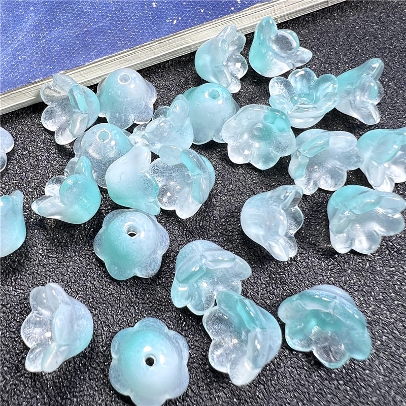 Houxiu 12*7mm wind chime flower horn glass small flower, ancient-style handcrafted diy hairpin, head accessory, pendant accessory, hair clip accessory, hair accessory details Picture
